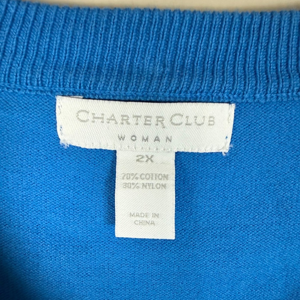 Charter Club NWT Blue Belle Summer Splash Floral Applique 3/4 Sleeve Cardigan 2X - Picture 5 of 9